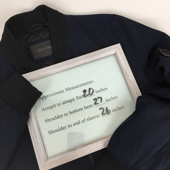 Calvin Klein Men’s Bomber Jacket Navy Blue Size Small Quilted Lining Full Zip - Picture 13 of 15
